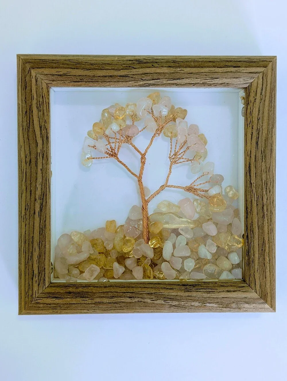 Rose/Yellow Quartz Chips Tree Of Life Photo Frame Decoration
